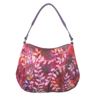 "SUKRITI 100% Genuine Leather Hobo Bag Theme: Tie Dye Color: Purple Size: 14.56 x 7.6 x 9 inches"