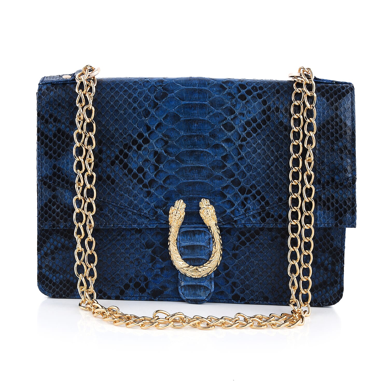 The Pelle Python Collection Handmade 100% Genuine Python Leather Blue Crossbody Bag (11"x8"x3")