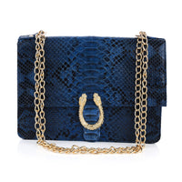 The Pelle Python Collection Handmade 100% Genuine Python Leather Blue Crossbody Bag (11"x8"x3")
