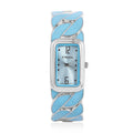 STRADA Japanese Movement Curb Chain Pattern Blue Enameled Cuff Bracelet in Silvertone (6.25-6.75 In) - Sticky add to cart bar