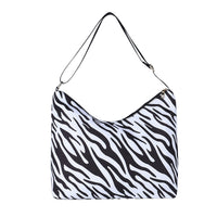 Black Color White Zebra Print Pattern Nylon Convertible Bag (18"x5"x10.5") with Shoulder Strap