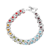 Multi Color Austrian Crystal Bracelet in Silvertone (6.75 In)