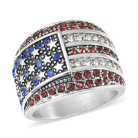 Multi Color Austrian Crystal American National Flag Pattern Ring in Stainless Steel (Size 10.0)