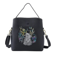 HONG KONG CLOSEOUT Collection Black Color Rose Embossed Pattern Genuine Leather Convertible Tote Bag with Handle and Shoulder Strap (8.66"x7.08"x4.33")