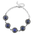 Lapis Lazuli Rose Texture Station Bracelet in Stainless Steel (7.50 In) 8.10 ctw - Sticky add to cart bar