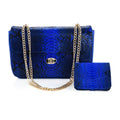 The Pelle Python Collection Handmade 100% Genuine Python Leather Blue Color Set of Crossbody Bag (11"x6.5"x2.5") with Wallet (4.3"x3.5"x1.5") - Sticky add to cart bar