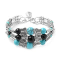 Simulated Blue and Black Sapphire Beaded Bangle Bracelet in Silvertone (7.50 in) - Sticky add to cart bar