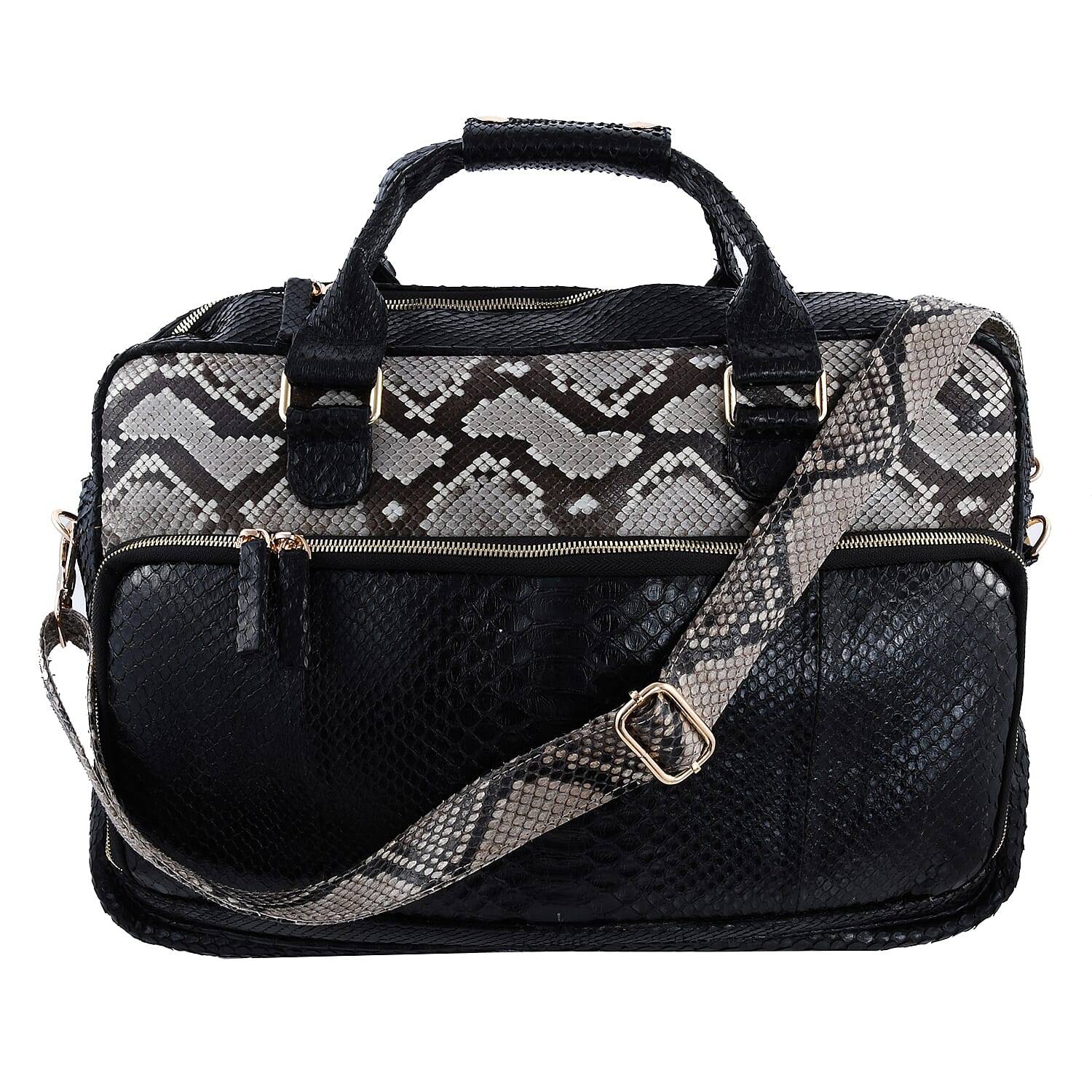 The Pelle Python Collection Handmade 100% Genuine Python Leather Black with Natural Color Laptop Bag (15.5"x12"x3.5")