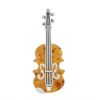 Baltic Amber Fiddle Brooch in Sterling Silver