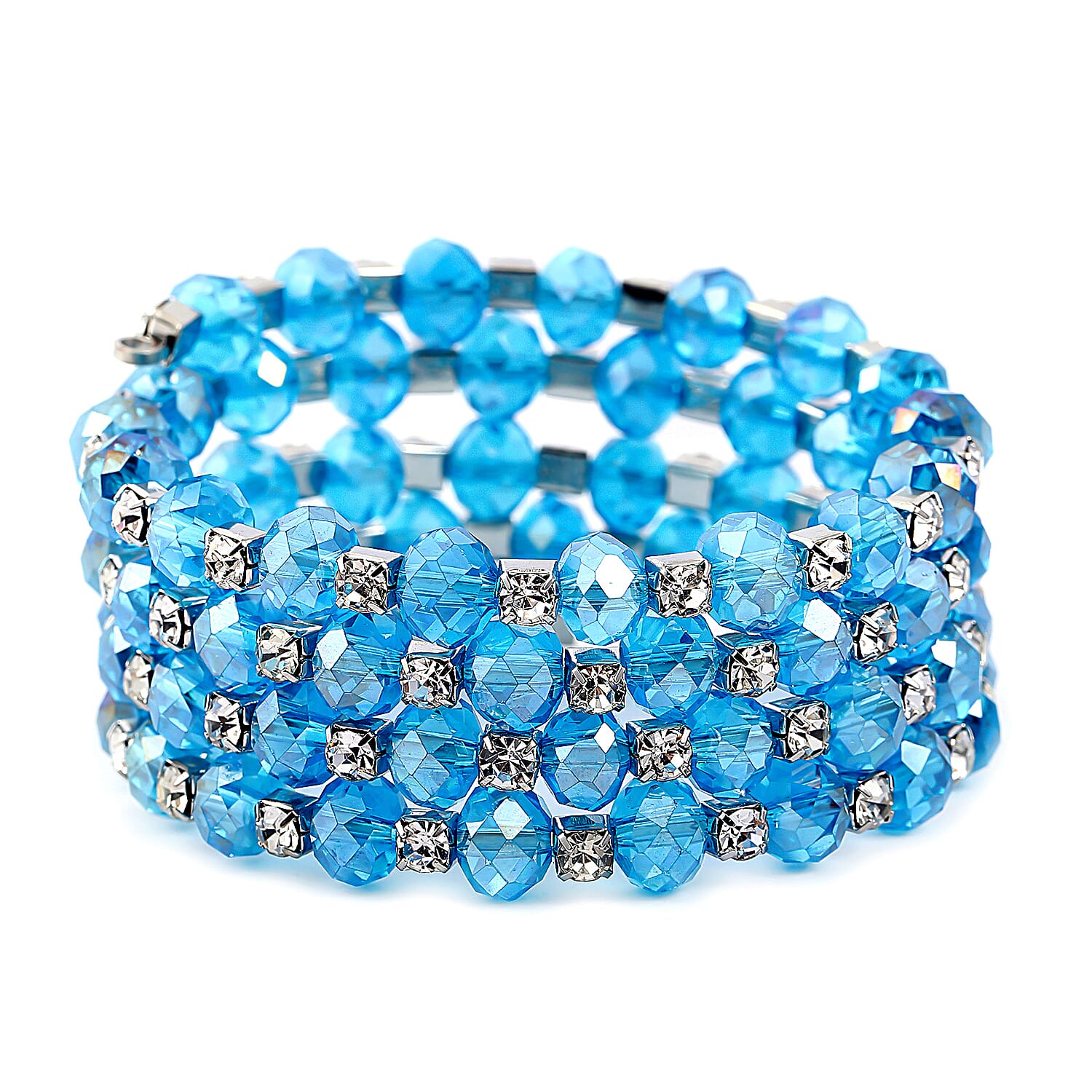 Simulated Blue Sapphire and Austrian Crystal Wrap Bracelet in Silvertone