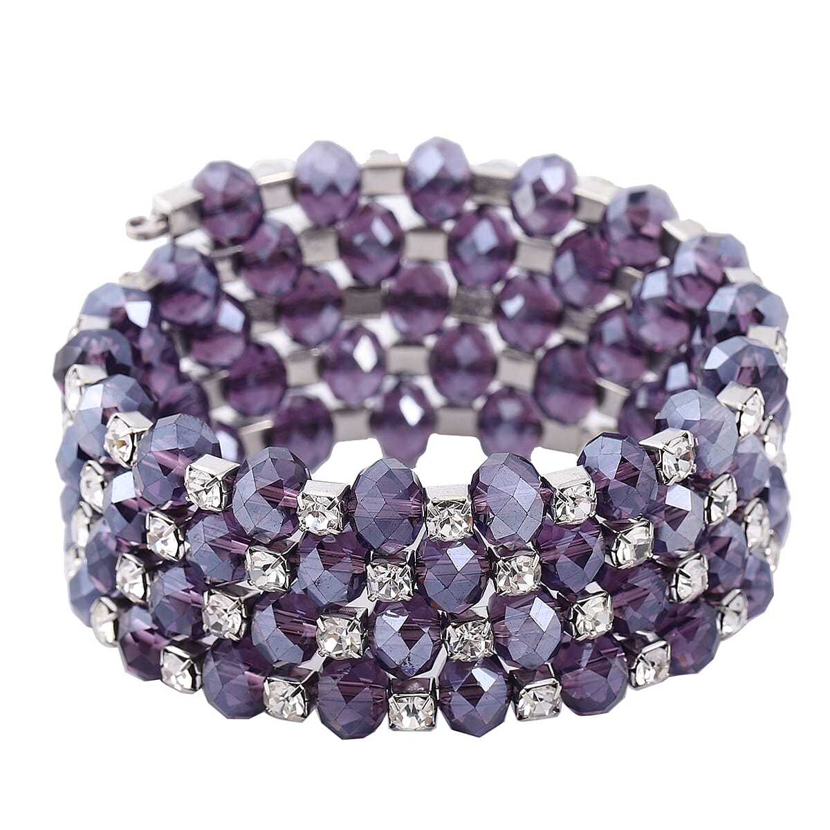 Simulated Blue Sapphire and Austrian Crystal Wrap Bracelet in Silvertone