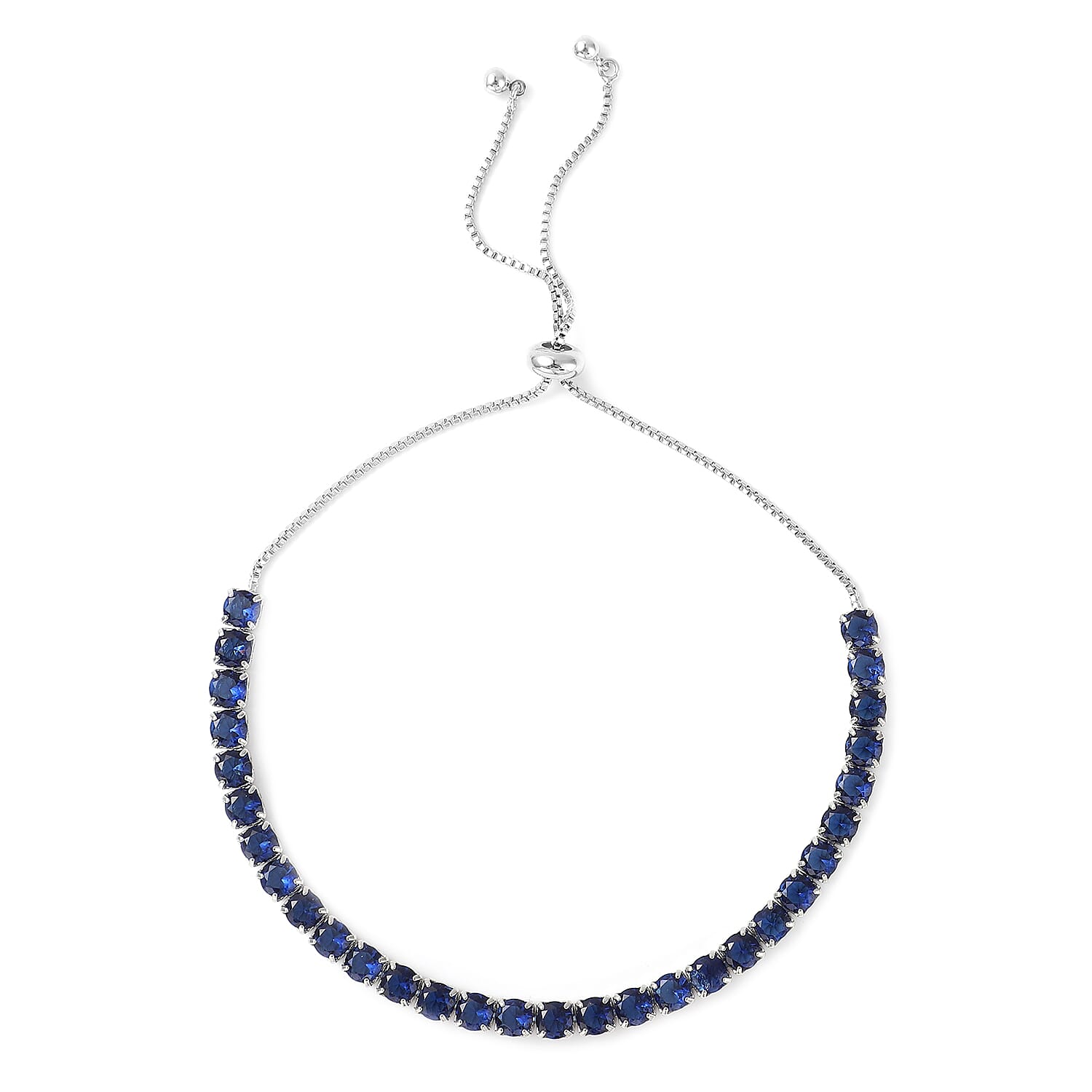Simulated Blue Diamond Bolo Bracelet in Silvertone