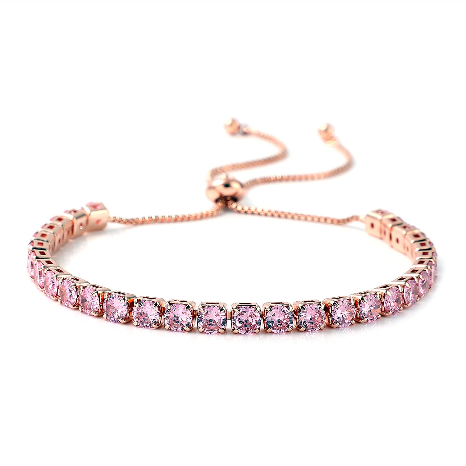 Simulated Pink Diamond Bolo Bracelet in Rosetone