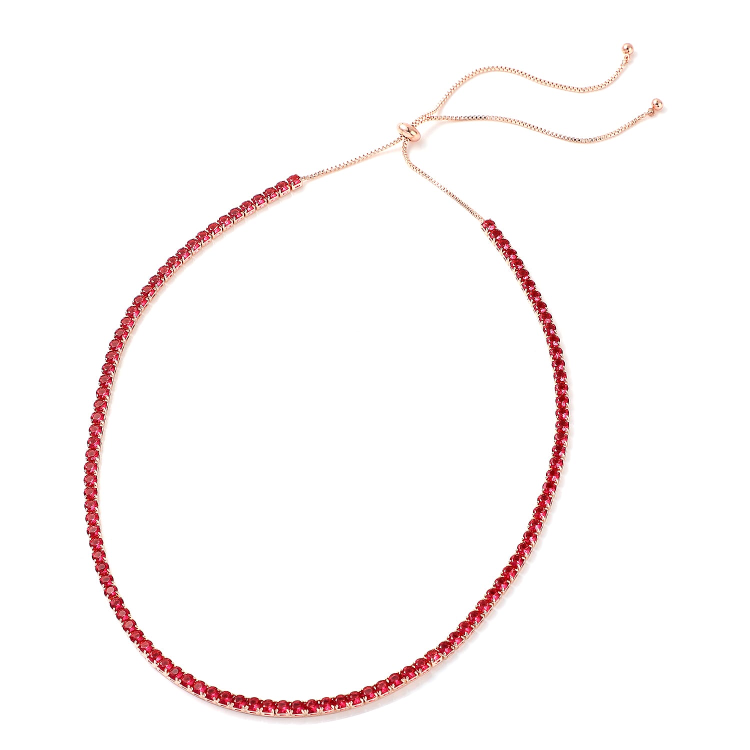 Simulated Pink Diamond Tennis Bolo Necklace 18 Inches in Rosetone