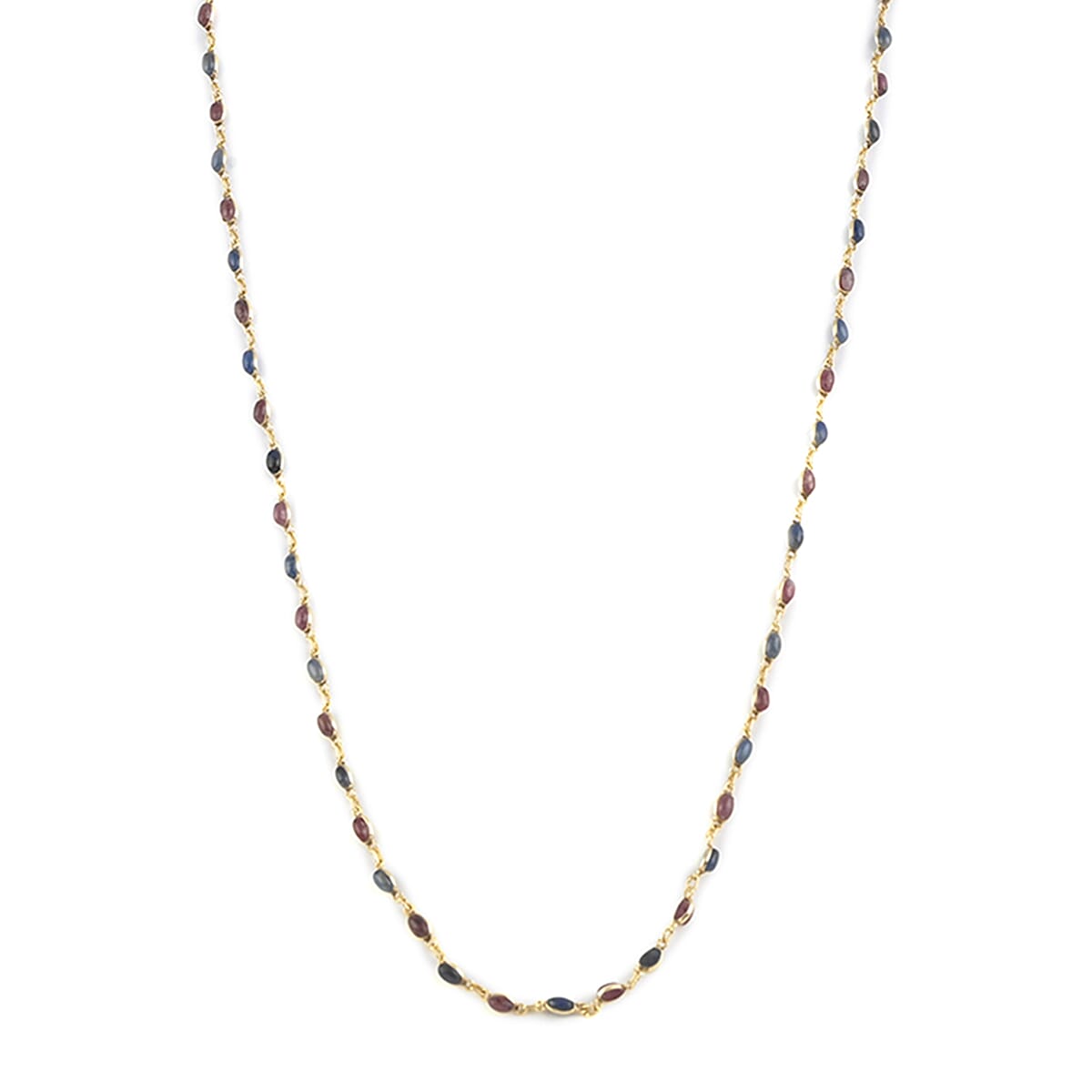 Sapphire and Ruby Bar Beaded Necklace 36 Inches in 14K YG Over Sterling Silver 40.80 ctw