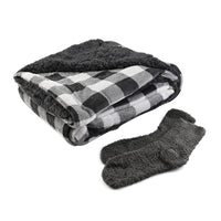 Gray Checker Berber Throw and Socks Set (50"x60")