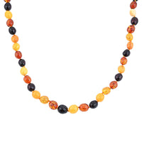 Multi Color Amber Beaded Necklace 26 Inches in Sterling Silver