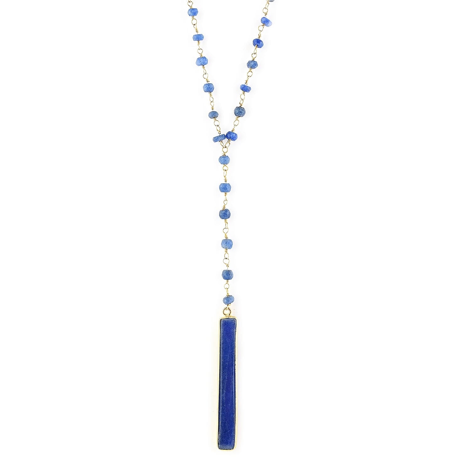 51.50 ctw Blue Sapphire Quartz Bar Beaded Necklace 32 Inches in 14K YG Over Sterling Silver 11.80 Grams