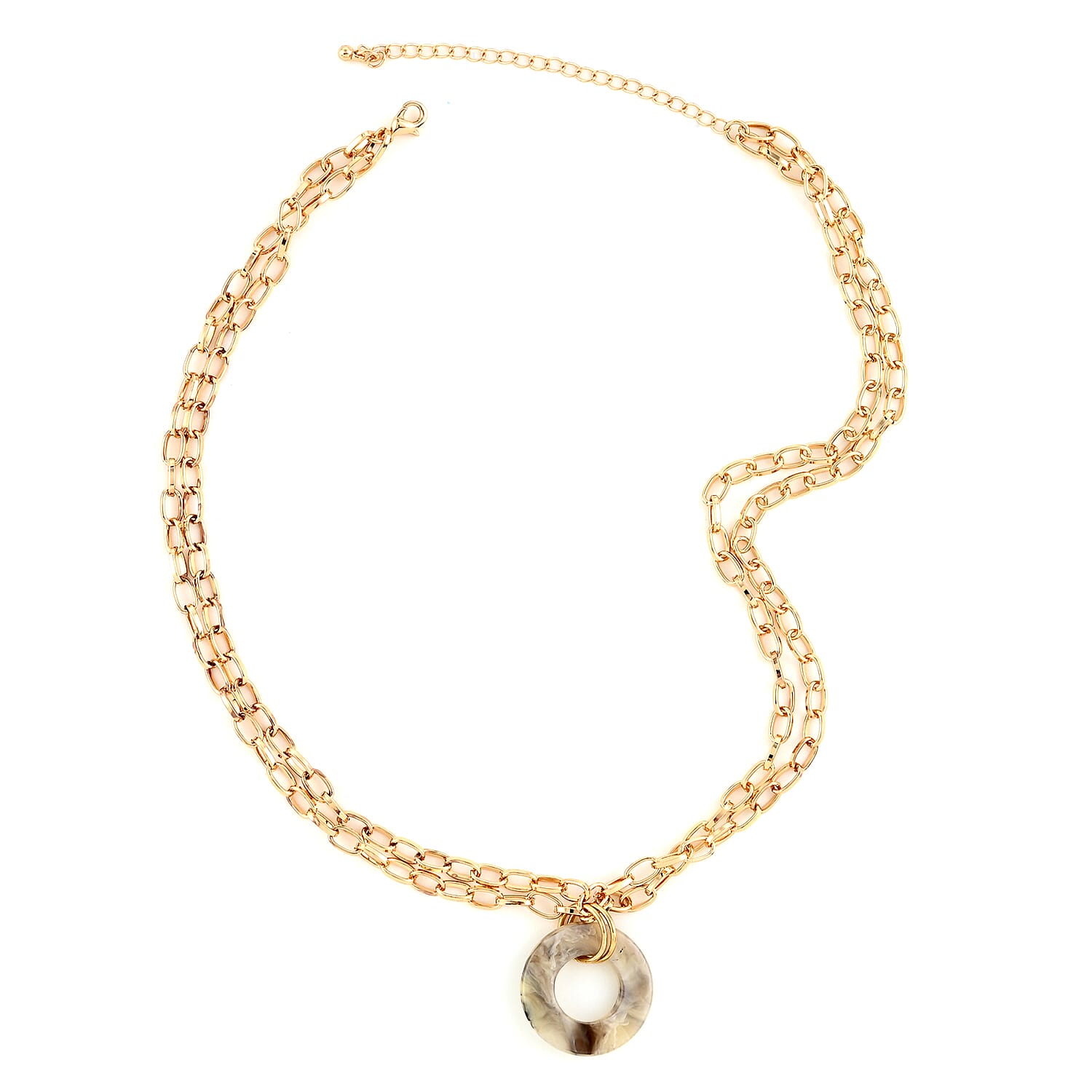 Andante Cable Chain Necklace with Acrylic Beige Circle 18 Inches in Goldtone