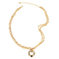 Andante Cable Chain Necklace with Acrylic Beige Circle 18 Inches in Goldtone