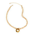 Andante Cable Chain Necklace with Acrylic Beige Circle 18 Inches in Goldtone - Sticky add to cart bar