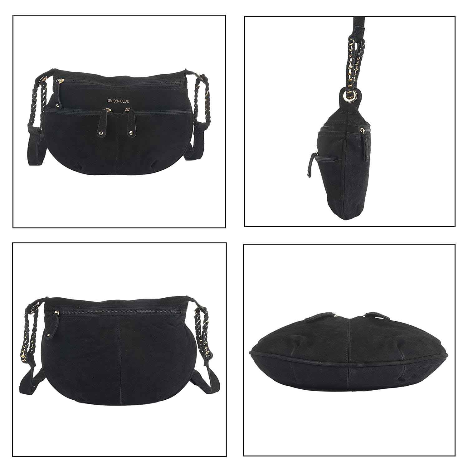 Black 100% Genuine Leather Crossbody Sling Bag (13"x10"x1.5")