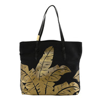 Foley & Corinna Black Faux Leather Palm Canvas Tote Bag