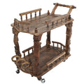 NAKKASHI Antique Burn Finish Color Hand Carved Wooden Movable Bar Cart - Sticky add to cart bar