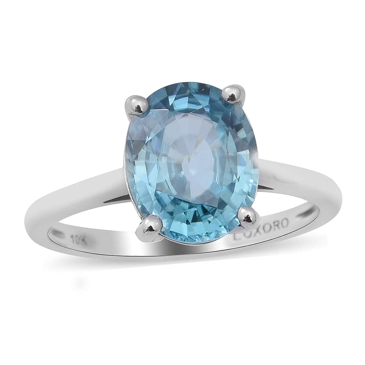 Luxoro Premium Ratanakiri Blue Zircon 5.60 ctw Solitaire Ring in 10K White Gold