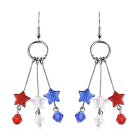 Simulated Red Color Resin, Multi Color Glass Stylish Half Hoop Earrings with Tri-color Star Charms in Silvertone & Stainless Steel , Tarnish-Free, Waterproof, Sweat Proof Jewelry