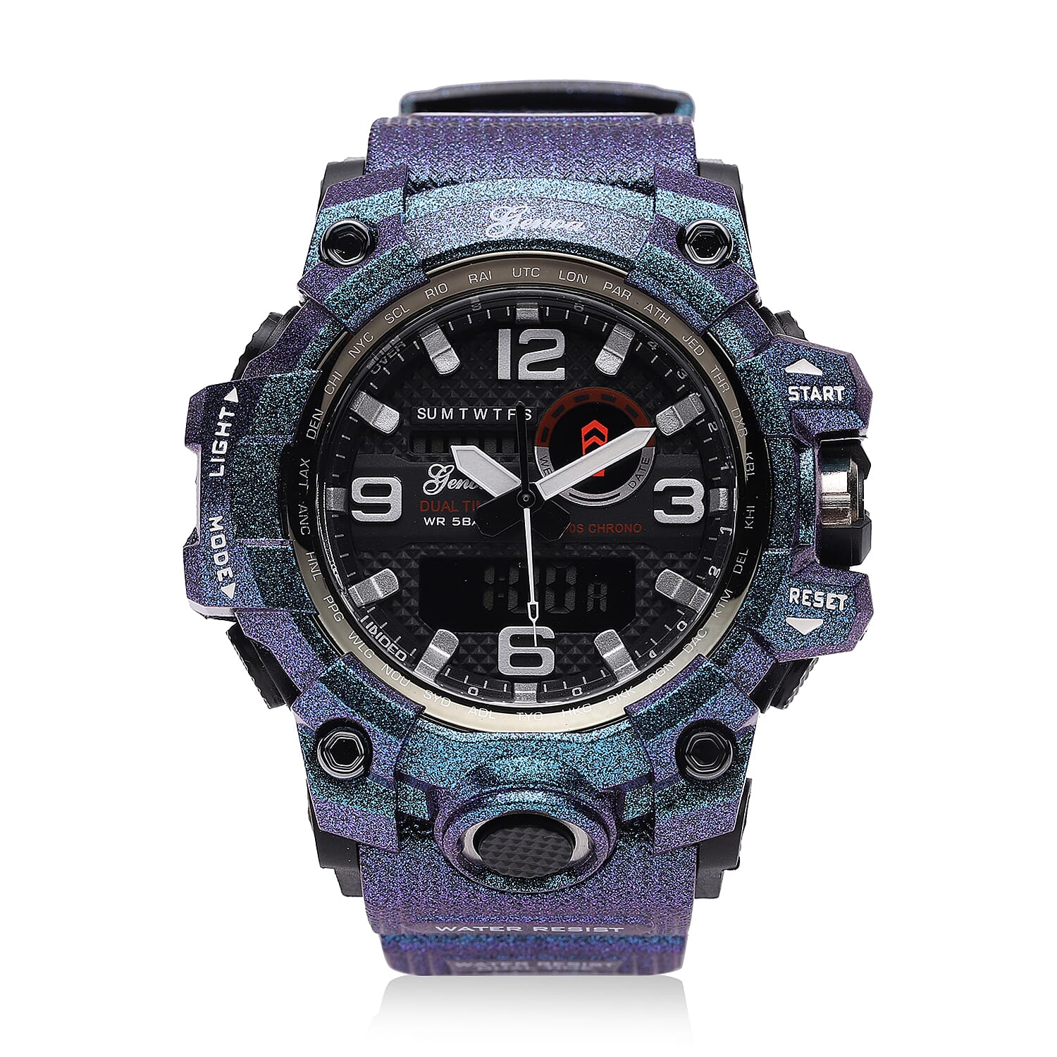 GENOA Japanese and Electronic Movement Multifunctional Key Watch in Blue Silicone Strap (58 mm)