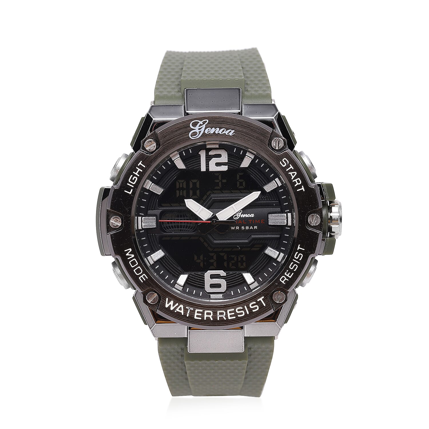 GENOA Japanese and Electronic Movement Multifunctional Key Watch in Army Green Silicone Strap (48 mm)