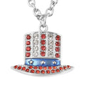White and Red Austrian Crystal, Enameled Uncle Sam Hat Design Pendant Necklace in Silvertone 23.50-25.50 Inches - Sticky add to cart bar
