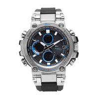 GENOA Japanese and Electronic Movement Multifunctional Key Watch in Silvertone with Black Silicone Strap (46 mm)
