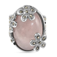 Galilea Rose Quartz and Swiss Marcasite Ring in Stainless Steel (Size 7.0) 18.60 ctw