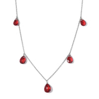 Blazing Red Quartz Station Necklace 20 Inches in Platinum Over Sterling Silver 21.25 ctw