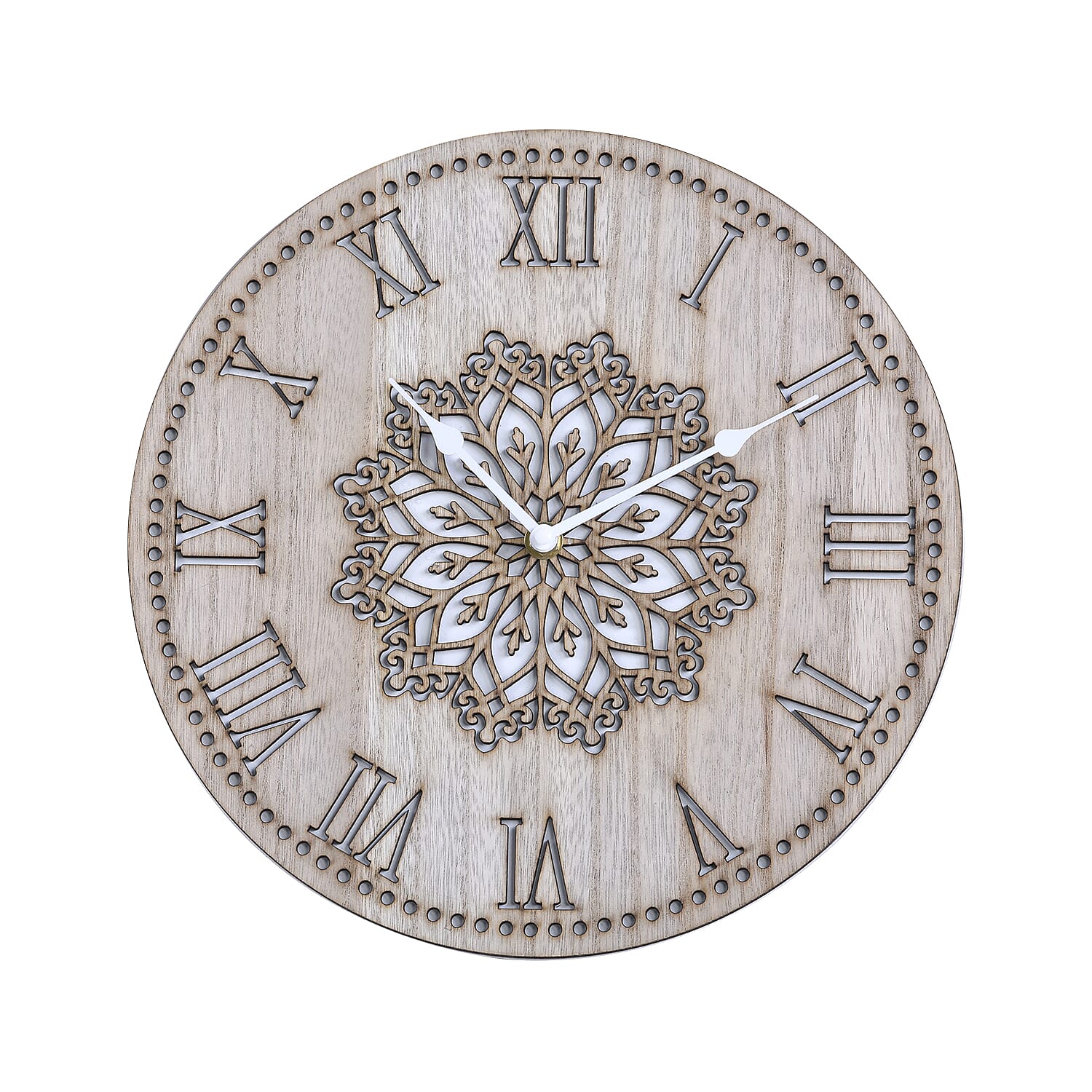 Wooden Quartz Sweep Movement Flower Pattern Wall Clock (11.81"x11.81") (AAx1 Not Included)