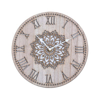 Wooden Quartz Sweep Movement Flower Pattern Wall Clock (11.81"x11.81") (AAx1 Not Included)