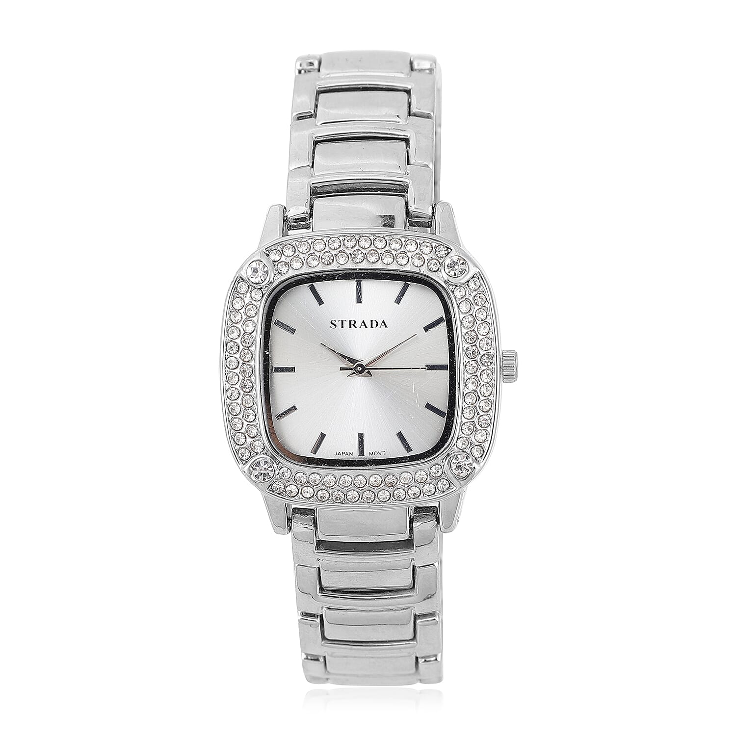 STRADA Japanese Movement White Austrian Crystal Watch in Silvertone