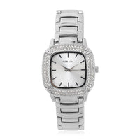 STRADA Japanese Movement White Austrian Crystal Watch in Silvertone