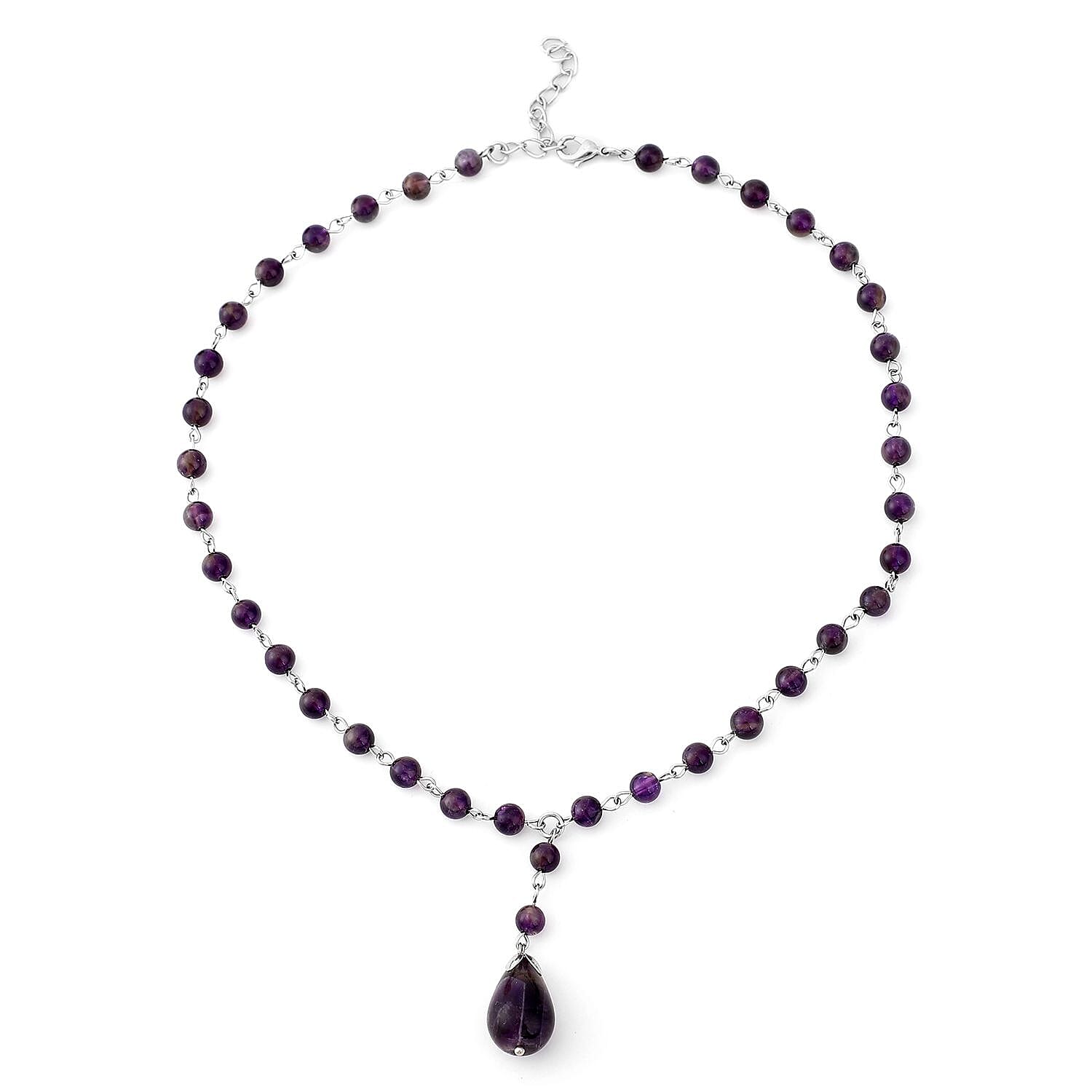 Galilea Rose Quartz Beaded Lariat Necklace 18 Inches in Silvertone 79.00 ctw (1)