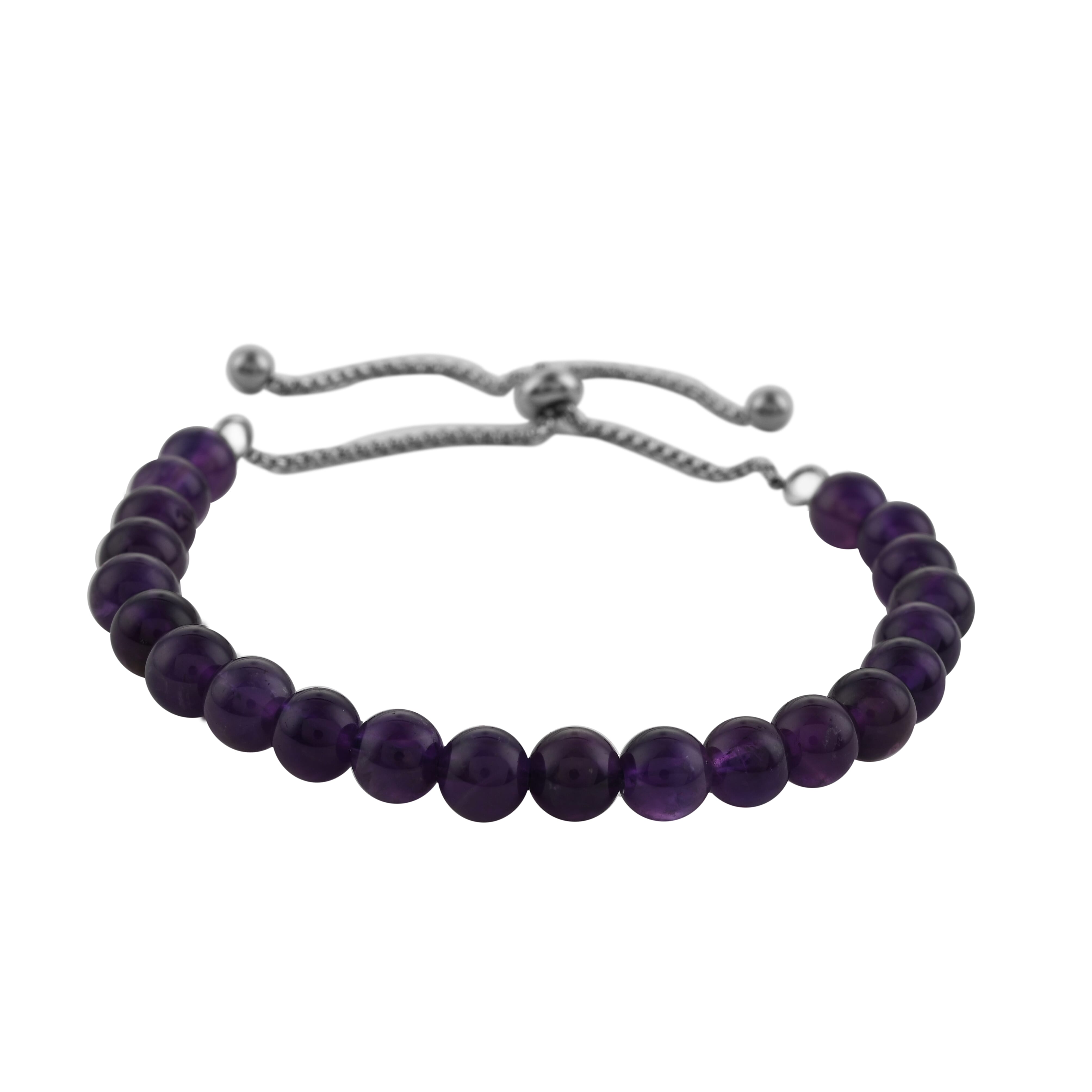 Amethyst Beaded Bolo Bracelet in Stainless Steel 15.80 ctw