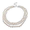 Simulated White Pearl Triple Row Necklace (23-27 Inches) in Silvertone - Sticky add to cart bar