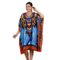 JOVIE Blue Fantasy Screen Printed Mid Short Kaftan with Pockets - (One Size Fits Most) - Sticky add to cart bar