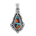 SANTA FE Style 1.35 ctw Red Spiny Oyster Shell and Multi Gemstone Framed Pendant in Sterling Silver - Sticky add to cart bar