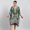 JOVIE Green Paisley Elephant Screen Printed Short Kaftan with Pockets - One Size Fits Most - Sticky add to cart bar