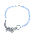 Simulated Blue Sapphire, Black and Blue Austrian Crystal Crocodile Necklace 21 Inches in Silvertone - Sticky add to cart bar
