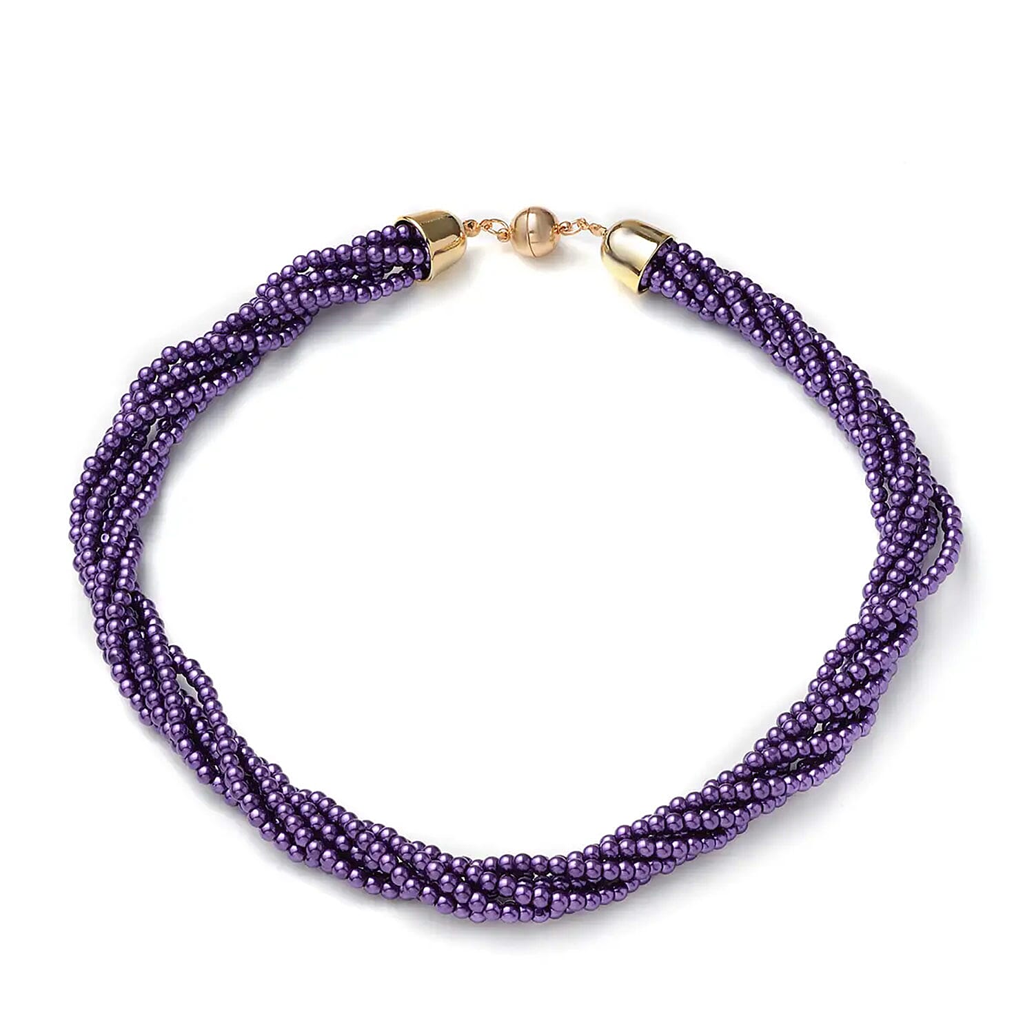 Simulated Purple Pearl Multi Row Twisted Necklace in Goldtone 23 Inches