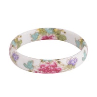 Ceramic Bird and Flower Pattern Bangle Bracelet (8.25 In)