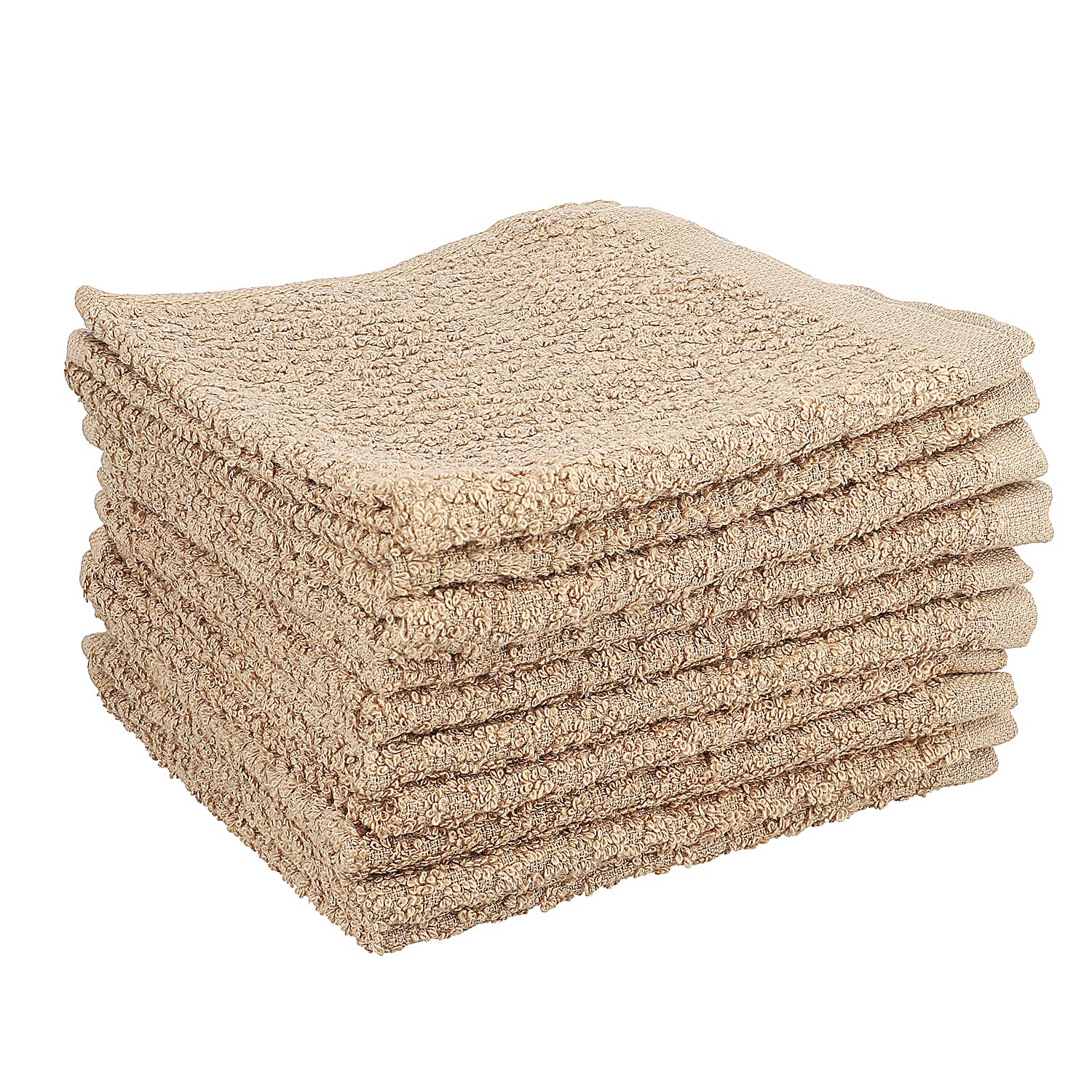 Set of 10 Beige Ring Spun Carded Solid Dobby Face Towels (12"x12")
